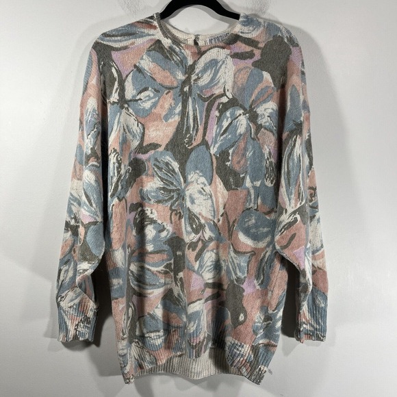 Vintage De‎ Rotchild Silk Angora Lambswool Blend Floral Sweater Women's Large - Picture 1 of 7